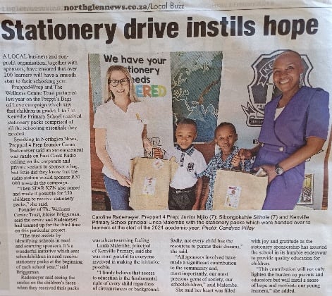 Northglen News coverage of the Bag of Love stationery drive