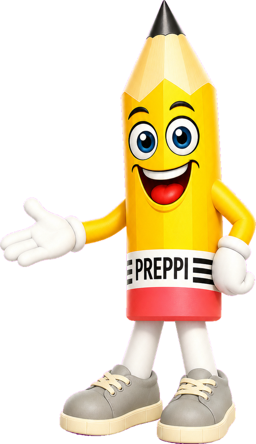 Preppi the pencil mascot presenting the Back to School process